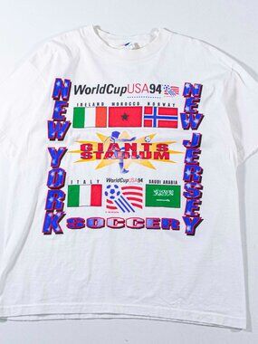 Vintage 1994 World Cup NY NJ Giants Stadium T-Shirt L High 5 Soccer Blokecore 90
